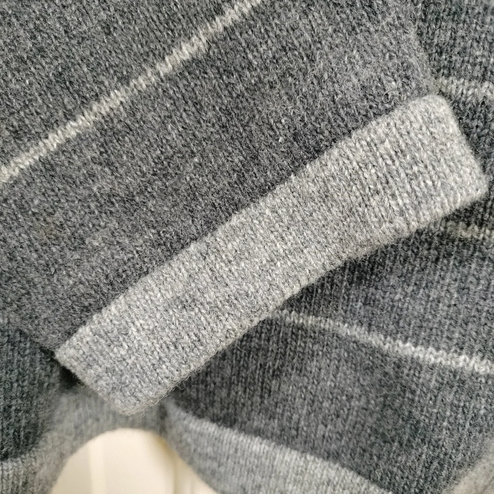 Vintage Sherland Lambswool Blend‎ Striped Sweater Grey V-Neck Large Grandpacore